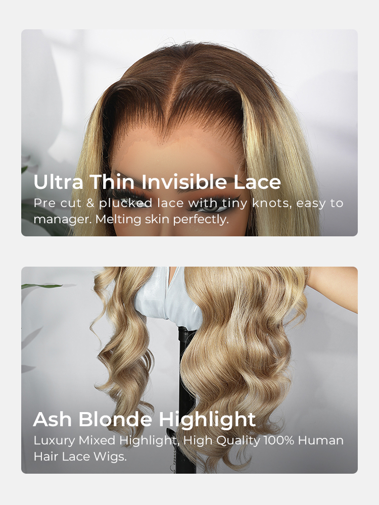 M Hairline Blonde Ombre Highlight Body Wave 13x6 Lace Front Wig - Image 5