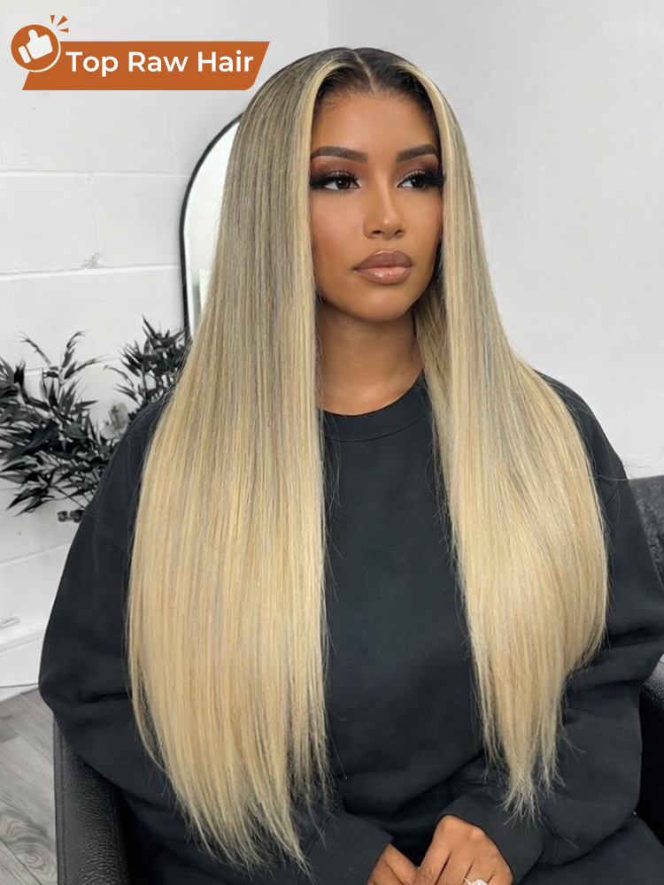 Raw Hair 12A Raw Hair Champagne Blonde Highlights HD Lace Wig Ready To Go