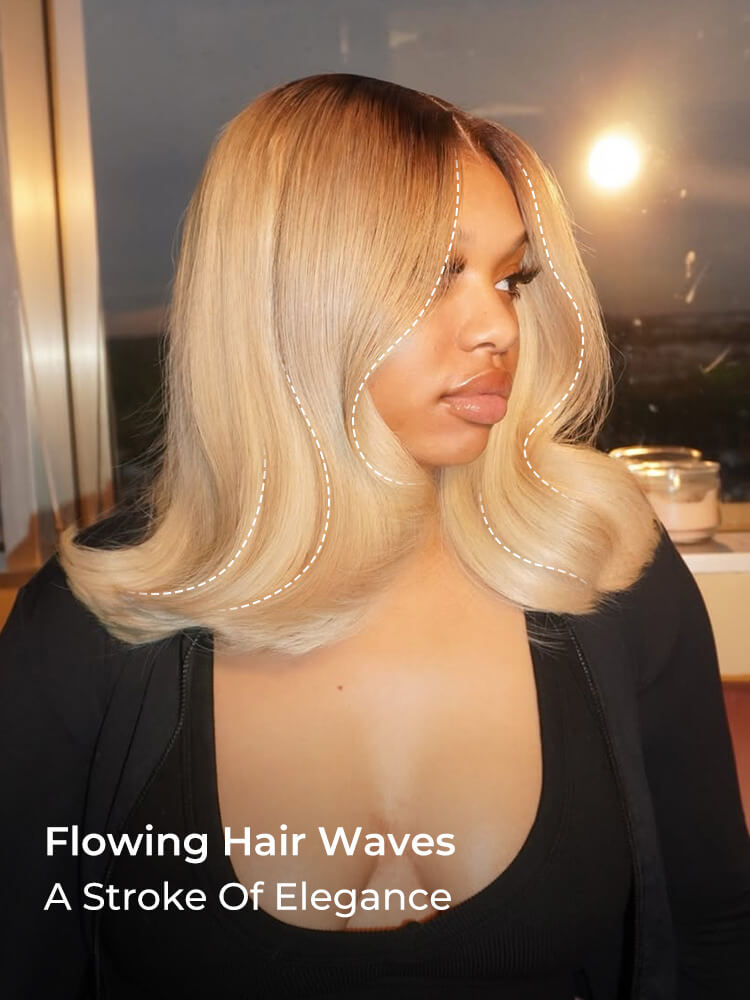 90's Flip Bob Blonde Ombre Body Wave Shoulder Length 5*7 Lace Front Wig - Image 6