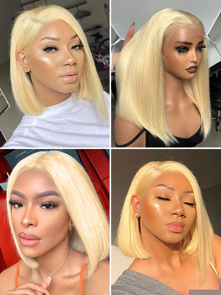 613 Color Blonde Hair Short Bob Wigs Human Hair Wigs Short Lace Wigs - Image 3