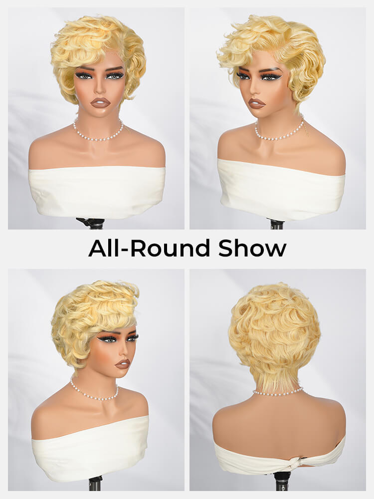 Blonde Curly Pixie Cut 13x4 Lace Front Glueless Wig With Drawstring - Image 4