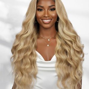 Raw Hair 12A Raw Hair Toffee Swirl Blonde Loose Body Wave 13x4 HD Lace Front Wig