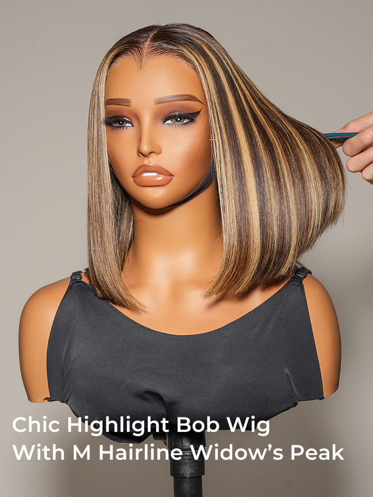 M Hairline Blonde Highlighted Bob 13x6 Lace Frontal Wig Ready To Go - Image 8