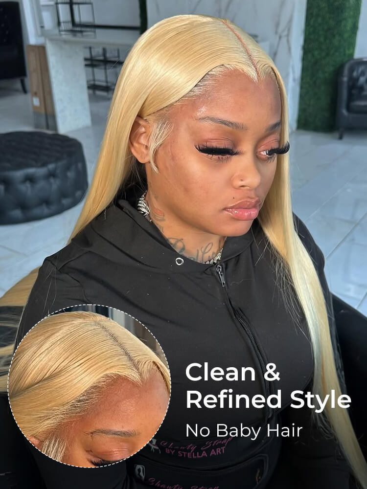 High-Gloss Blonde Straight M Hairline 6x8 Lace Front Wigs 250 Density - Image 4