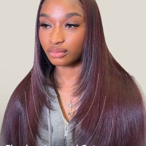M Hairline Layered Cut Burgundy 13x6 Lace Front Straight Wigs 180% Density