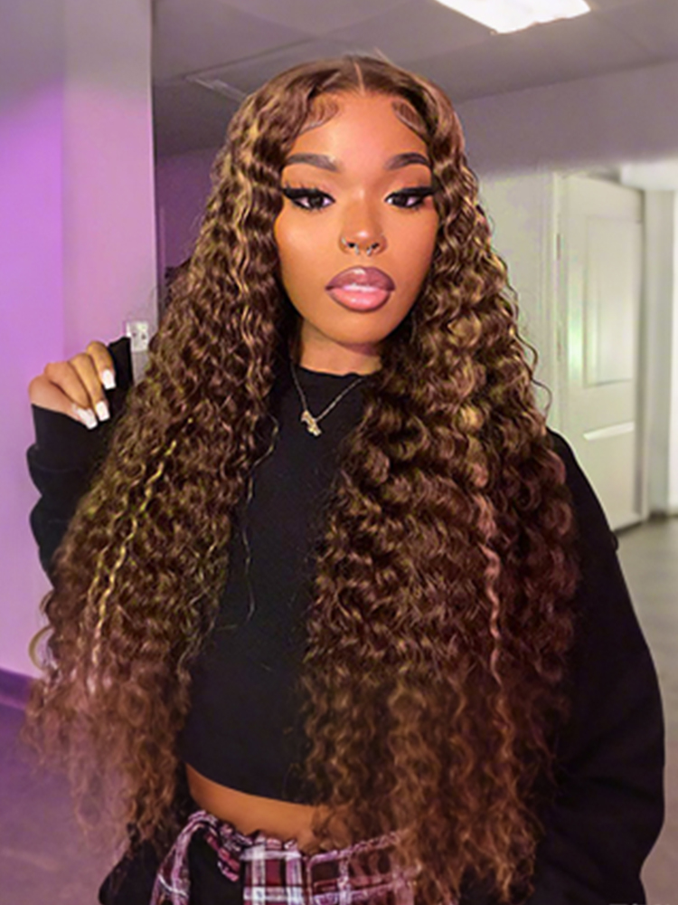 Highlight Human Hair Lace Front Wigs Deep Wave Ombre Lace Front Wigs - Image 4