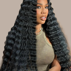 Crimped Hair Wigs Deep Wave 13x4 Invisible Lace Frontal with Pre Plucked Hairline
