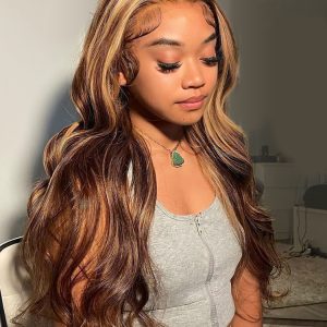 Highlights Piano Color #4/27 Blonde Highlights 5*5 Glueless Ready To Go Wig