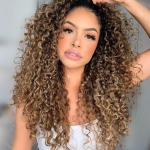 Beyoncé Inspired Frosted Blonde Highlight Curly Hair Lace Frontal Wig