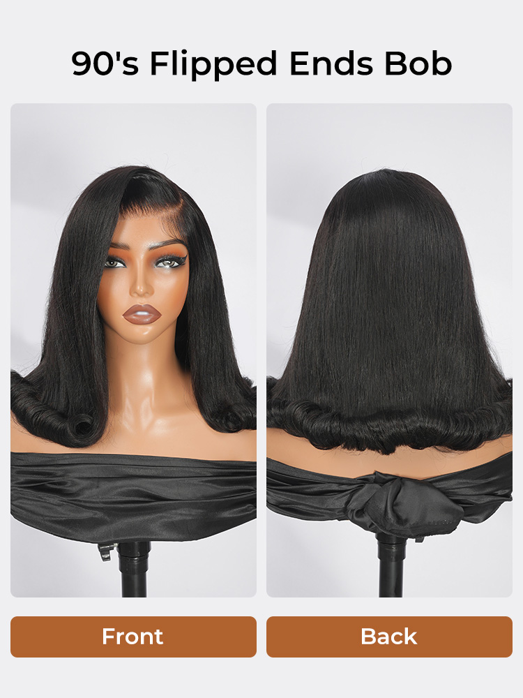 Side Part 90's Flipped Ends Bob Glueless 5x7 Lace Front Human Hair Wigs - Image 8