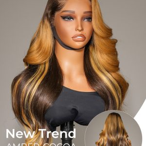 Highlights Body Wave Amber Cocoa Color M Hairline 13x6 Lace Front Wig With Widow's Peak