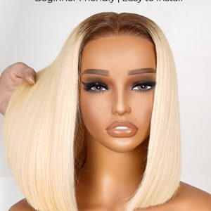 Ready To Wear - Short Ombre Blonde Bob Wigs T4/613 Color Straight Ready Go Lace Wig Without Glue